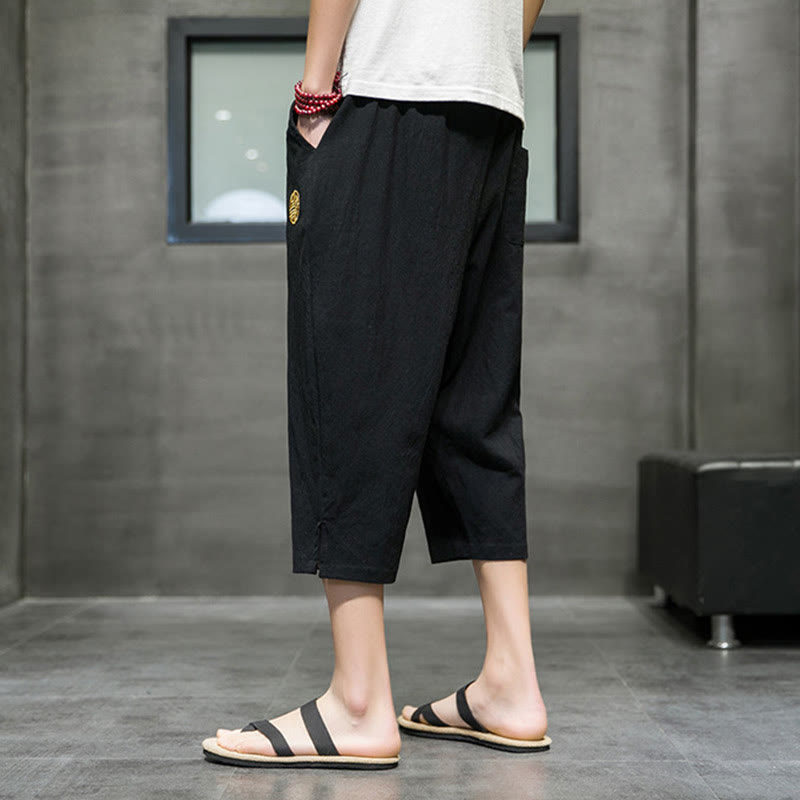 Letnie męskie lniane spodnie ze ściągaczem i kieszeniami, z Buddha Stones - image 11