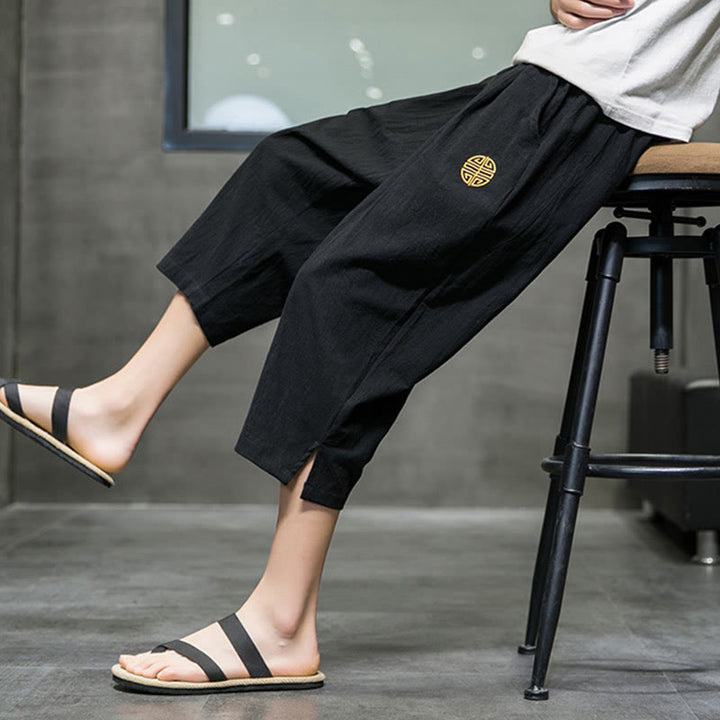 Letnie męskie lniane spodnie ze ściągaczem i kieszeniami, z Buddha Stones - image 16