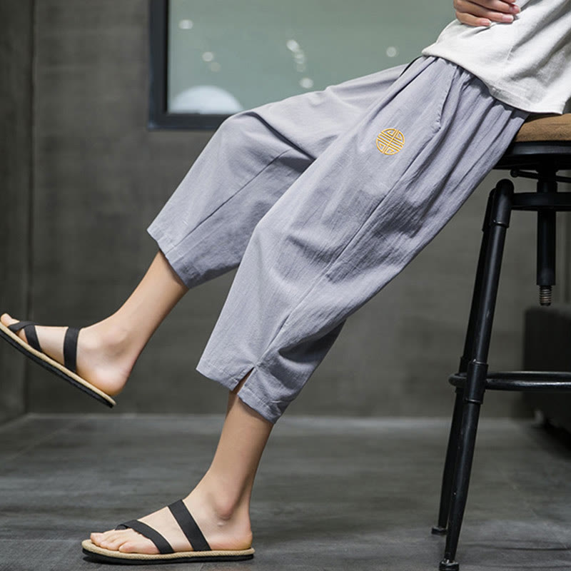 Letnie męskie lniane spodnie ze ściągaczem i kieszeniami, z Buddha Stones - image 24