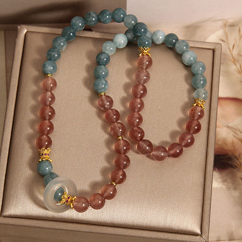 Bransoletka z Buddha Stones Jadeit Kwarc Truskawkowy Obfitość Szczęście