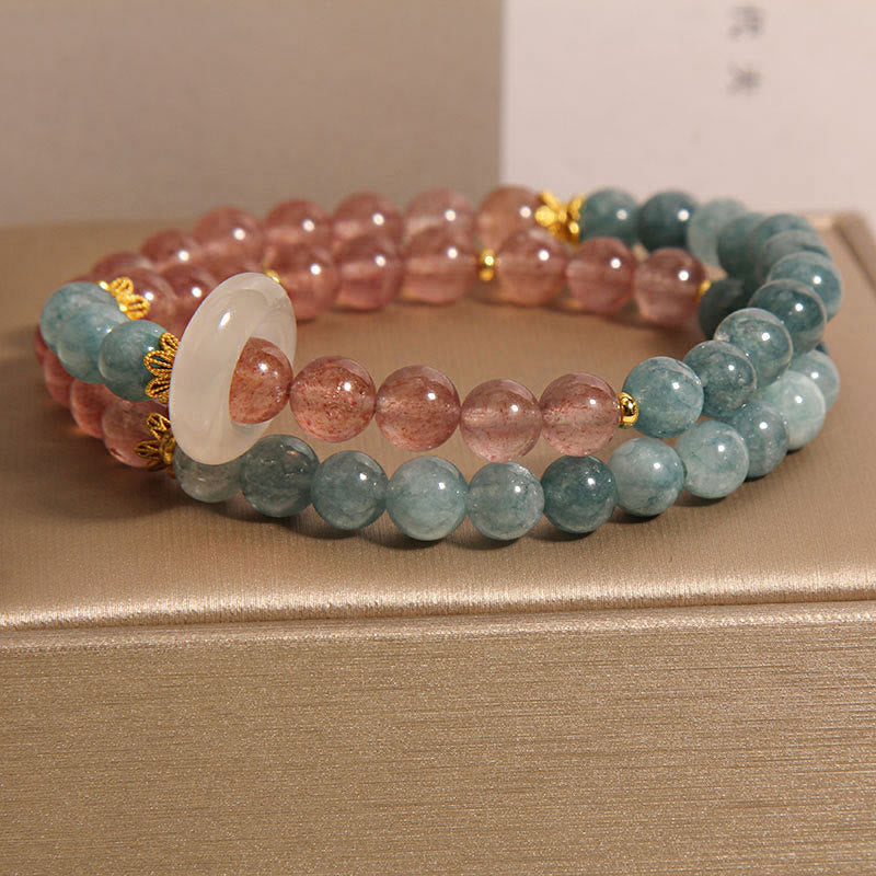 Bransoletka z Buddha Stones Jadeit Kwarc Truskawkowy Obfitość Szczęście