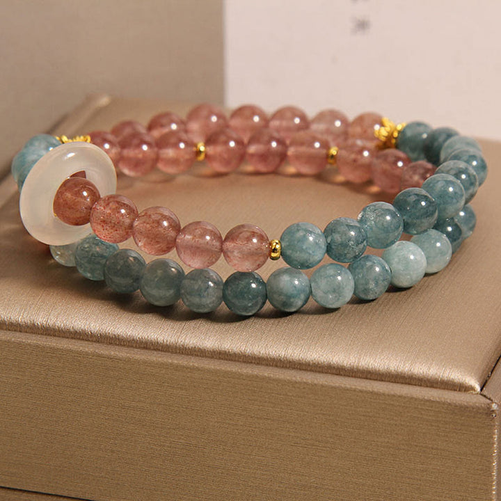 Bransoletka z Buddha Stones Jadeit Kwarc Truskawkowy Obfitość Szczęście
