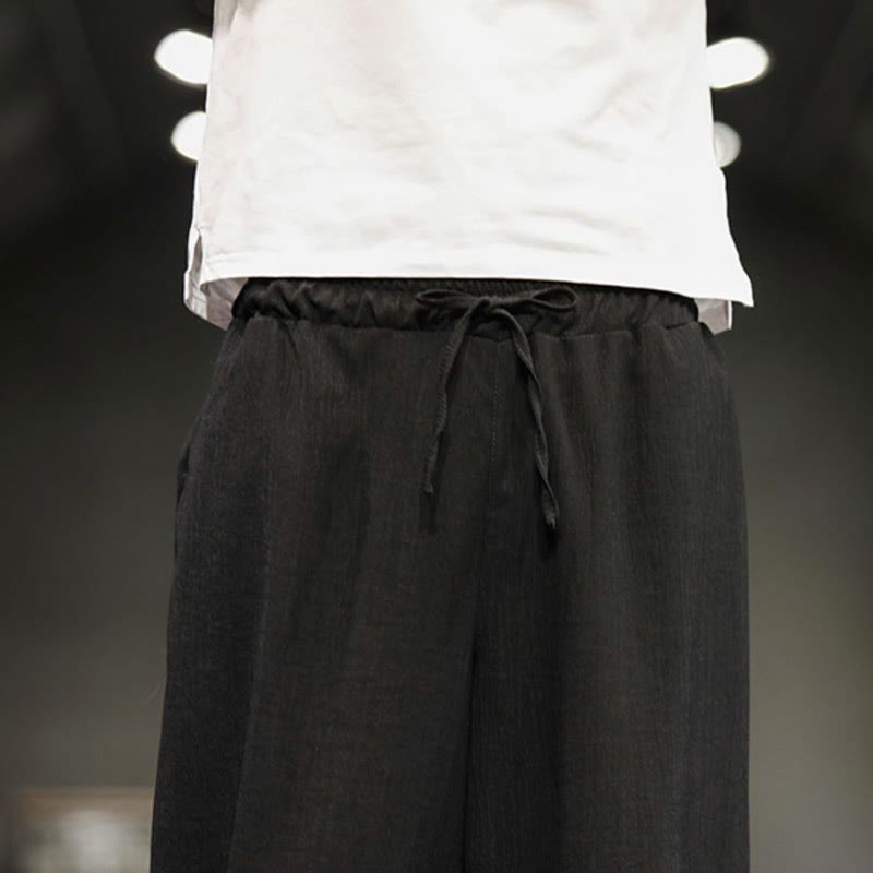 Spodnie męskie z bawełny i lnu Buddha Stones Summer Solid Cropped z kieszeniami - image 33