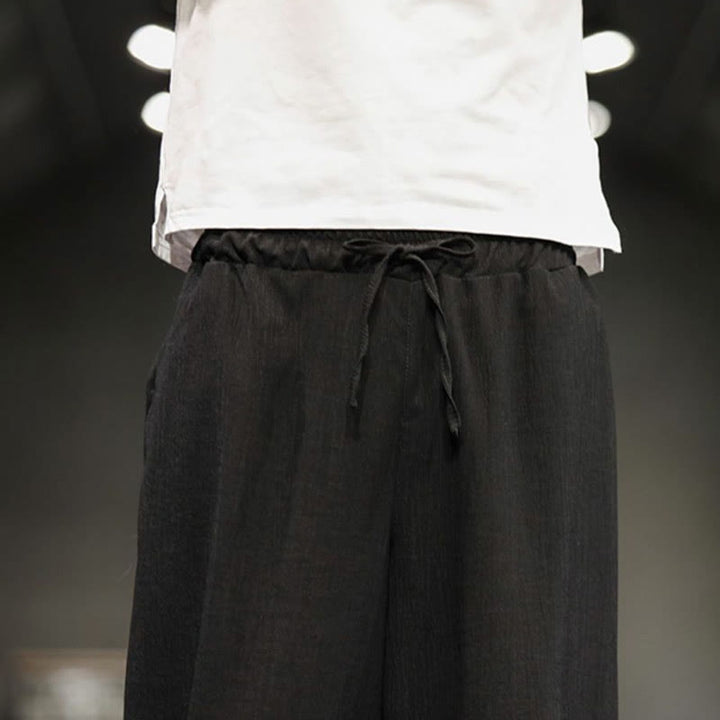 Spodnie męskie z bawełny i lnu Buddha Stones Summer Solid Cropped z kieszeniami - image 33