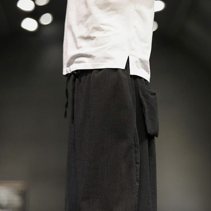 Spodnie męskie z bawełny i lnu Buddha Stones Summer Solid Cropped z kieszeniami - image 32