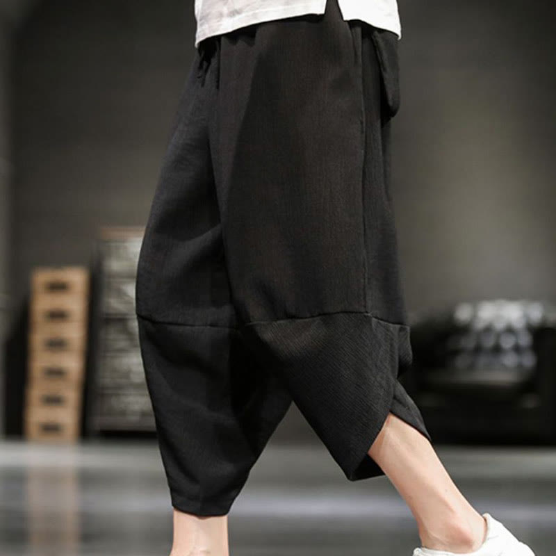 Spodnie męskie z bawełny i lnu Buddha Stones Summer Solid Cropped z kieszeniami - Czarny - US/UK/AU46， EU56 (5XL)  - image 24