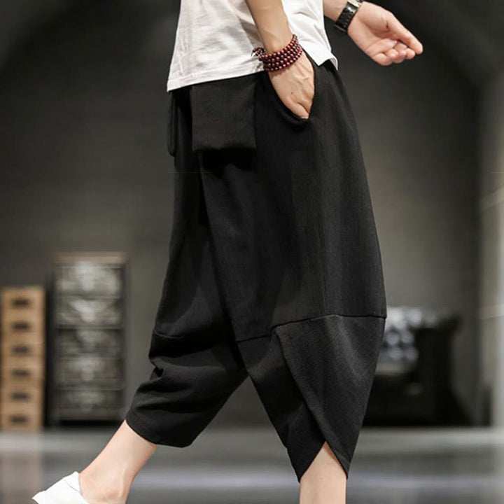 Spodnie męskie z bawełny i lnu Buddha Stones Summer Solid Cropped z kieszeniami - image 27