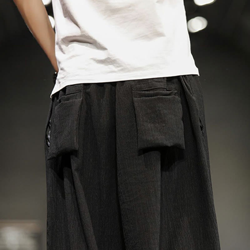 Spodnie męskie z bawełny i lnu Buddha Stones Summer Solid Cropped z kieszeniami - image 34