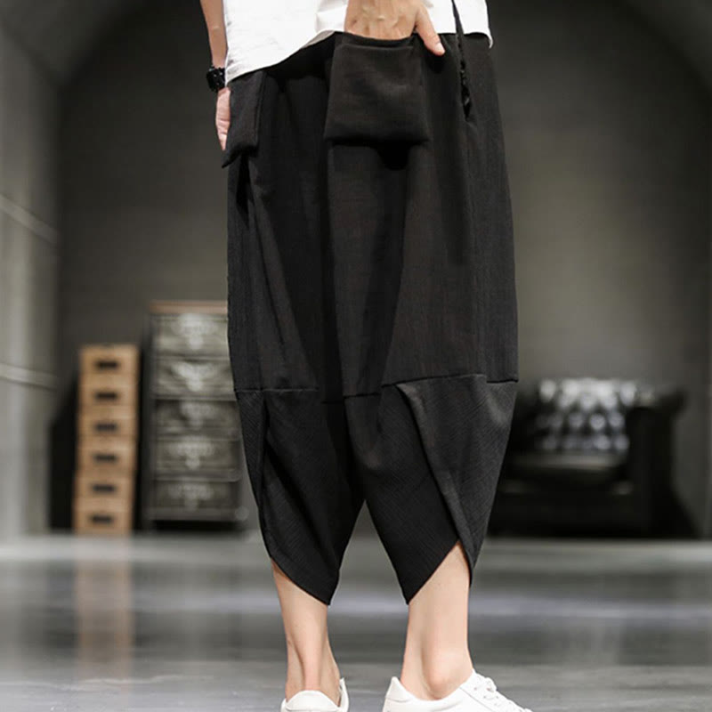 Spodnie męskie z bawełny i lnu Buddha Stones Summer Solid Cropped z kieszeniami - image 26