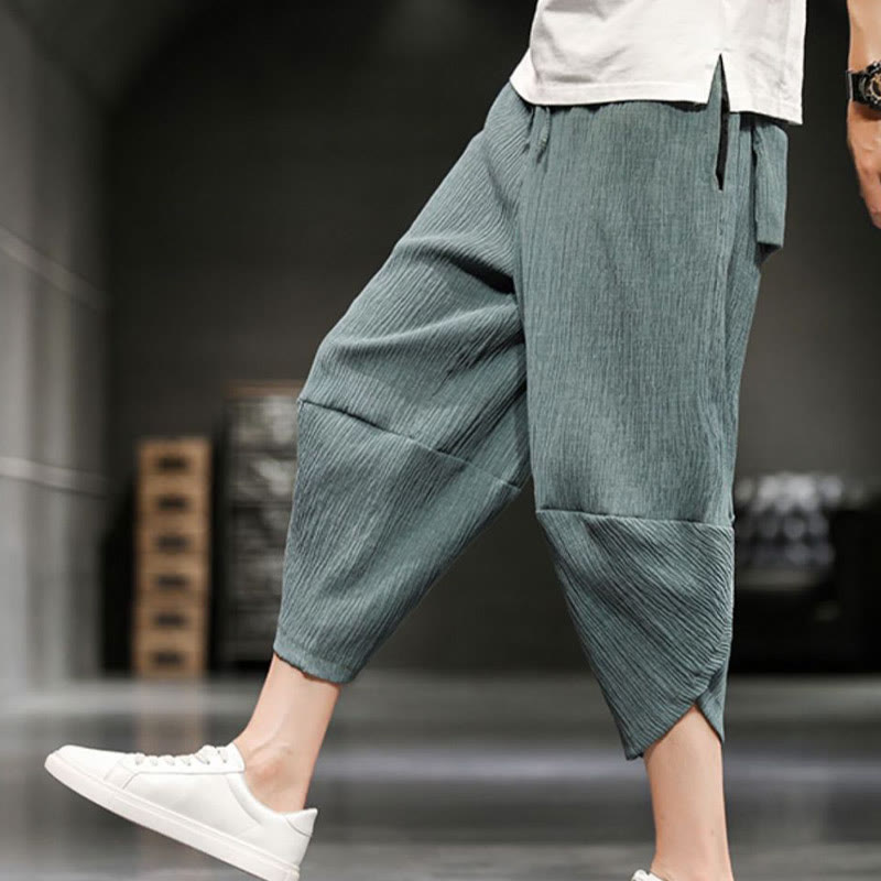 Spodnie męskie z bawełny i lnu Buddha Stones Summer Solid Cropped z kieszeniami - image 15