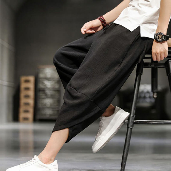 Spodnie męskie z bawełny i lnu Buddha Stones Summer Solid Cropped z kieszeniami - image 28