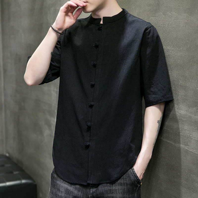 Koszula męska z krótkim rękawem z bawełny Buddha Stones Plain Color - image 21