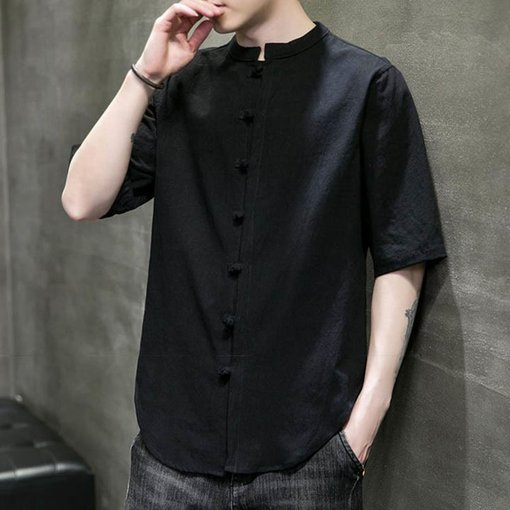 Koszula męska z krótkim rękawem z bawełny Buddha Stones Plain Color - image 21