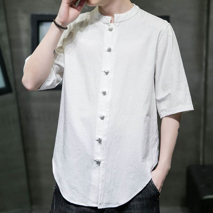 Koszula męska z krótkim rękawem z bawełny Buddha Stones Plain Color - image 1