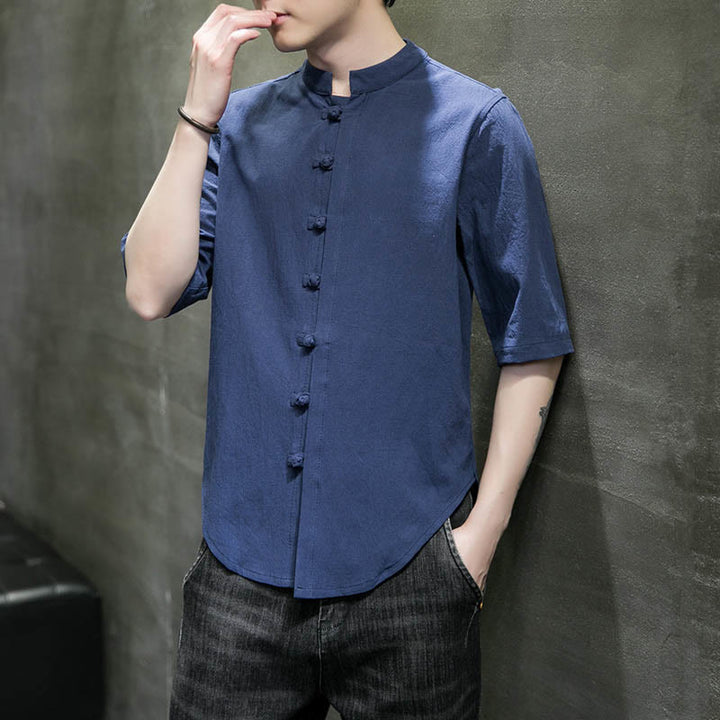 Koszula męska z krótkim rękawem z bawełny Buddha Stones Plain Color - image 27