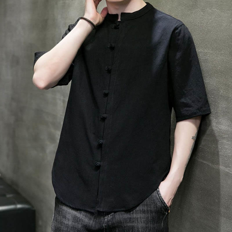 Koszula męska z krótkim rękawem z bawełny Buddha Stones Plain Color - image 19