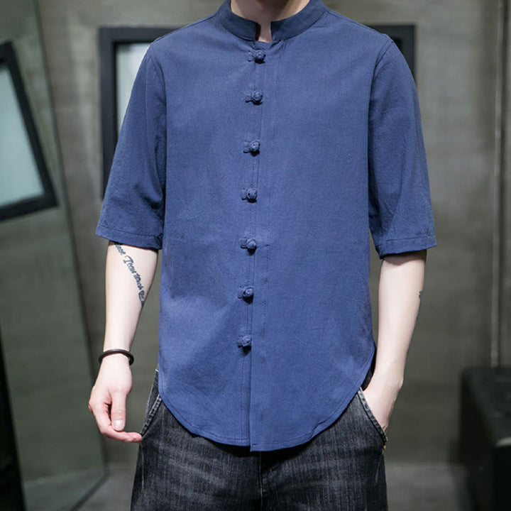 Koszula męska z krótkim rękawem z bawełny Buddha Stones Plain Color - image 28