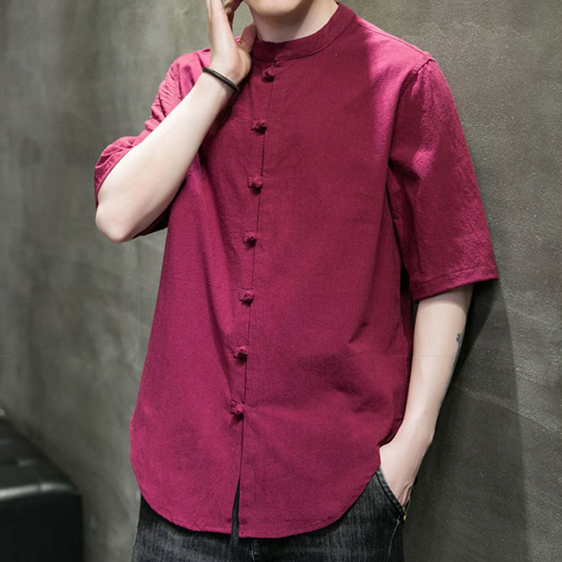 Koszula męska z krótkim rękawem z bawełny Buddha Stones Plain Color - image 13