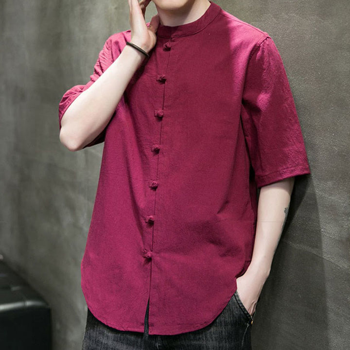 Koszula męska z krótkim rękawem z bawełny Buddha Stones Plain Color - image 13