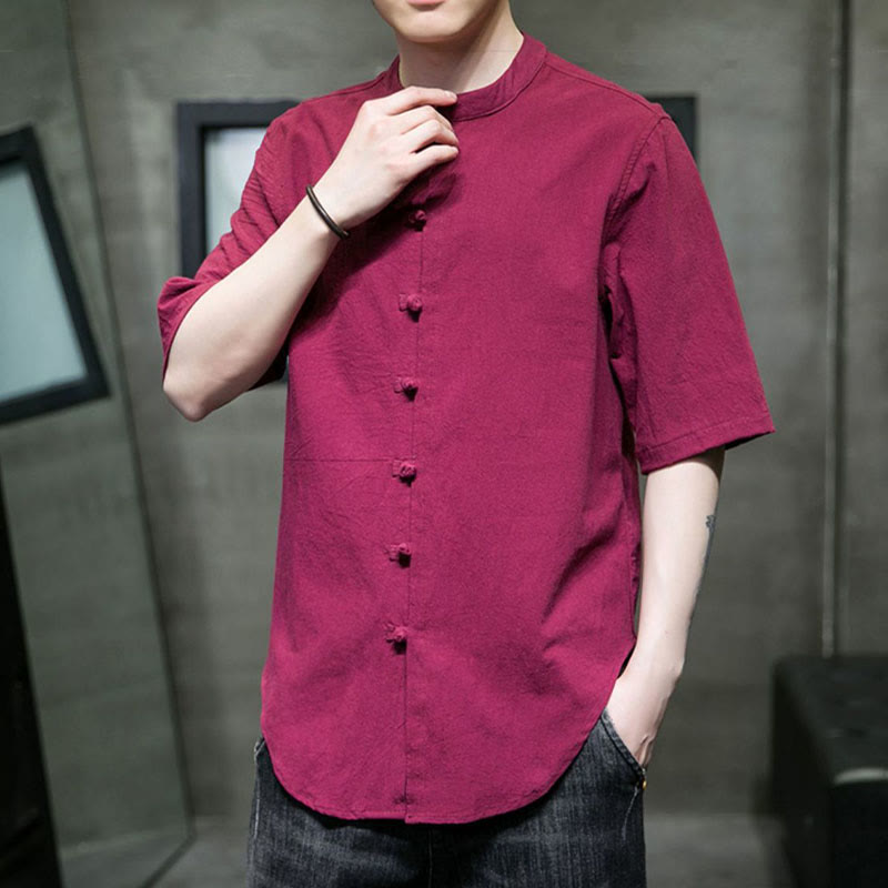 Koszula męska z krótkim rękawem z bawełny Buddha Stones Plain Color - image 14