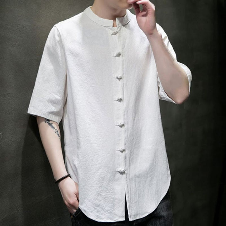 Koszula męska z krótkim rękawem z bawełny Buddha Stones Plain Color - image 3