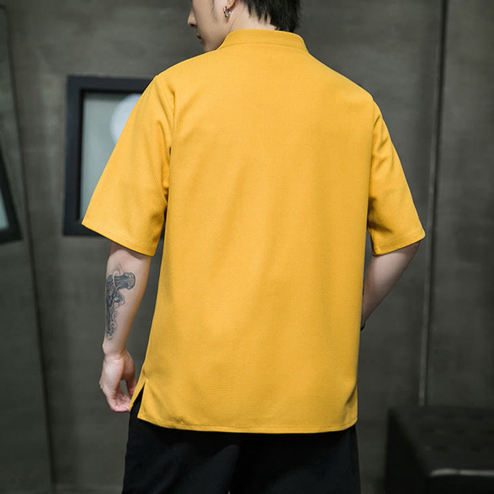 Koszula męska z krótkim rękawem i haftem „Buddha Stones Frog-Button Leaf Dragonfly” - image 8