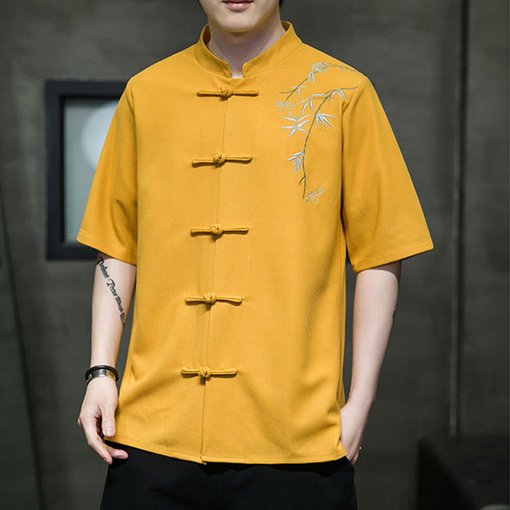 Koszula męska z krótkim rękawem i haftem „Buddha Stones Frog-Button Leaf Dragonfly” - image 7