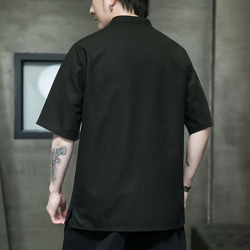 Koszula męska z krótkim rękawem i haftem „Buddha Stones Frog-Button Leaf Dragonfly” - image 16