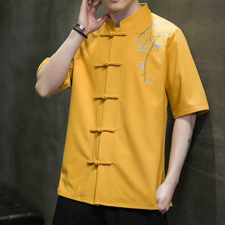 Koszula męska z krótkim rękawem i haftem „Buddha Stones Frog-Button Leaf Dragonfly” - image 13