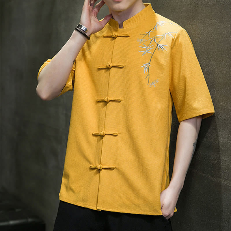 Koszula męska z krótkim rękawem i haftem „Buddha Stones Frog-Button Leaf Dragonfly” - image 13