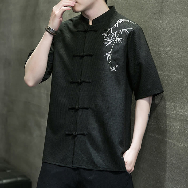 Koszula męska z krótkim rękawem i haftem „Buddha Stones Frog-Button Leaf Dragonfly” - image 19