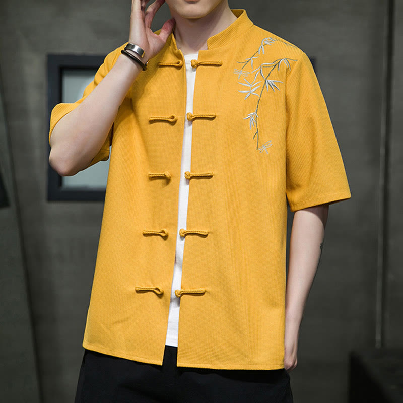 Koszula męska z krótkim rękawem i haftem „Buddha Stones Frog-Button Leaf Dragonfly” - image 12