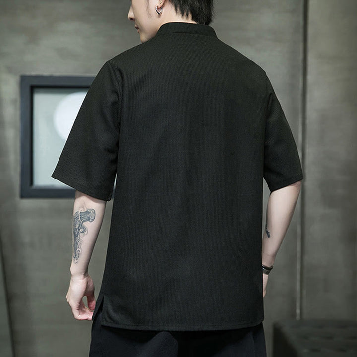 Koszula męska z krótkim rękawem i haftem „Buddha Stones Frog-Button Leaf Dragonfly” - image 16