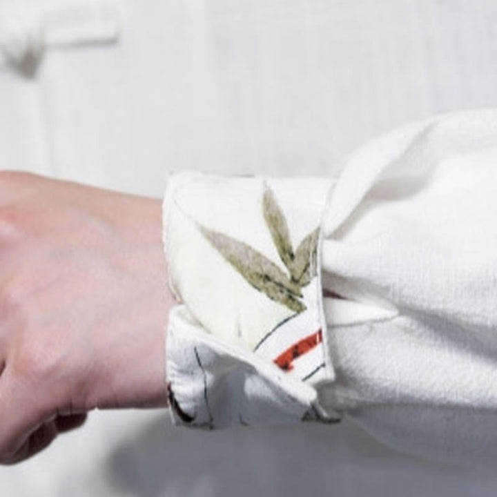 Buddha Stones Chiński Żaba-Guzik Tang Suit Bambusowe Liście Długi Rękaw Koszula Bawełniana Lniana Męska Kurtka - image 5