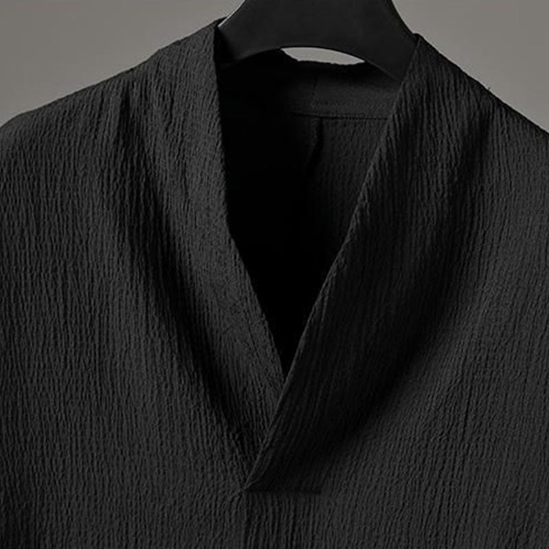 Buddha Stones Jednolity Kolor Koszula z Dekoltem w Serek Rękaw Trzy Czwarte Spodnie Codzienne Odzież Męska Zestaw - image 12