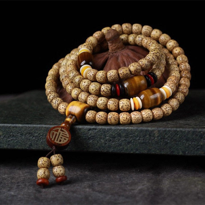 Buddha Stones 108 Mala Koraliki Bodhi Nasiona Tygrysie Oko Fu Charakter Bransoletka Pokoju