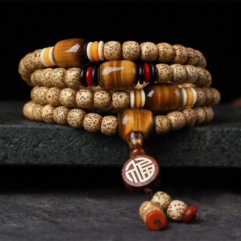 Buddha Stones 108 Mala Koraliki Bodhi Nasiona Tygrysie Oko Fu Charakter Bransoletka Pokoju