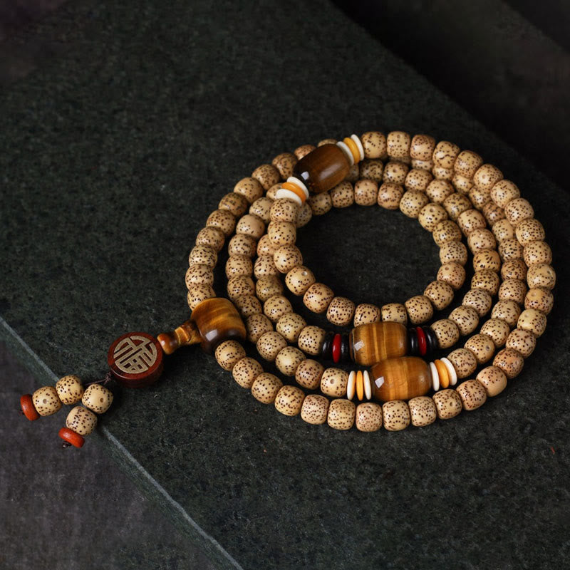 Buddha Stones 108 Mala Koraliki Bodhi Nasiona Tygrysie Oko Fu Charakter Bransoletka Pokoju
