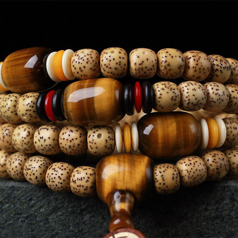 Buddha Stones 108 Mala Koraliki Bodhi Nasiona Tygrysie Oko Fu Charakter Bransoletka Pokoju