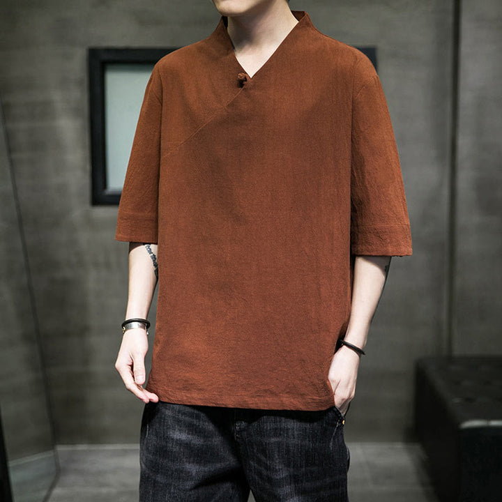 Koszula męska z krótkim rękawem i okrągłym dekoltem w serek Buddha Stones z bawełny - Peru - 5XL(pasuje do USUK/AU46; EU56) - image 0