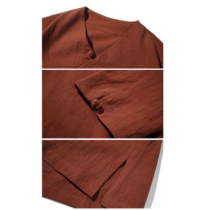 Koszula męska z krótkim rękawem i okrągłym dekoltem w serek Buddha Stones z bawełny - image 5