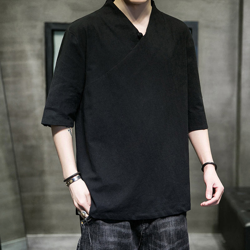 Koszula męska z krótkim rękawem i okrągłym dekoltem w serek Buddha Stones z bawełny - image 13