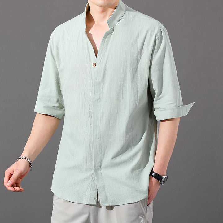 Koszula męska z krótkim rękawem i bawełny z guzikami Buddha Stones Summer - MintCream - US/UK/AU48， EU58 (6XL)  - image 12