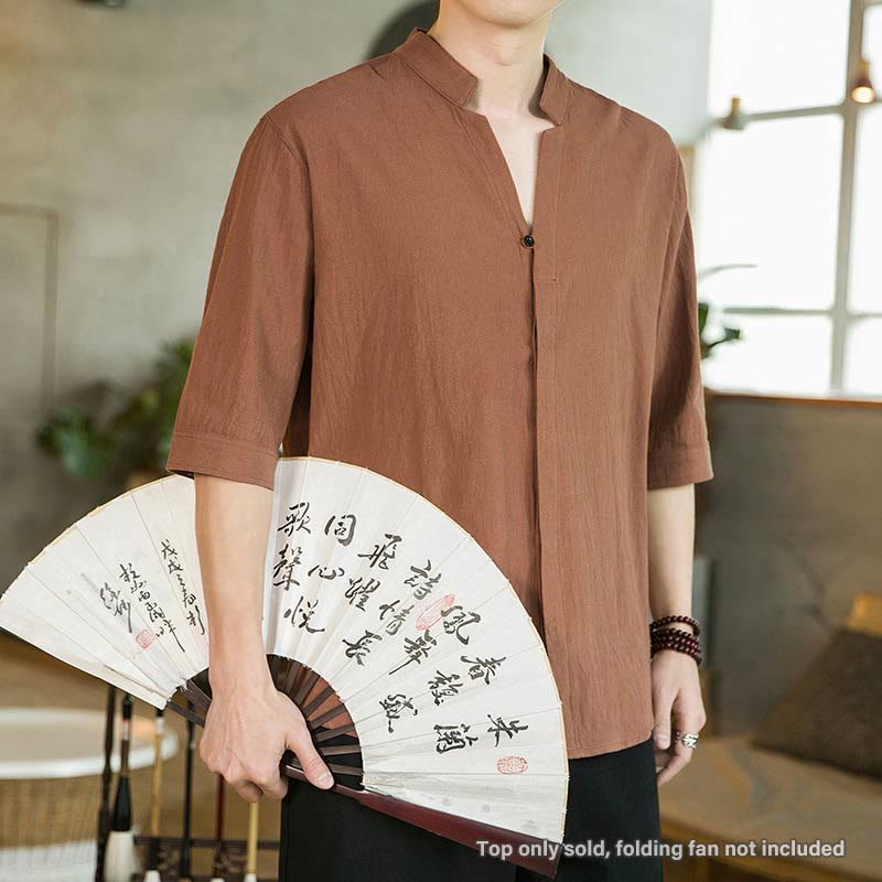 Koszula męska z krótkim rękawem i bawełny z guzikami Buddha Stones Summer - image 14