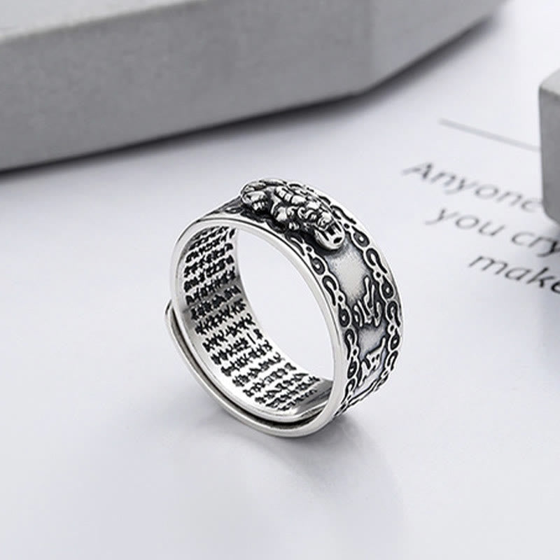 Buddha Stones 925 Srebro Sterling PiXiu Rzeźbione Pismo Bogactwo Regulowany Pierścień - image 2