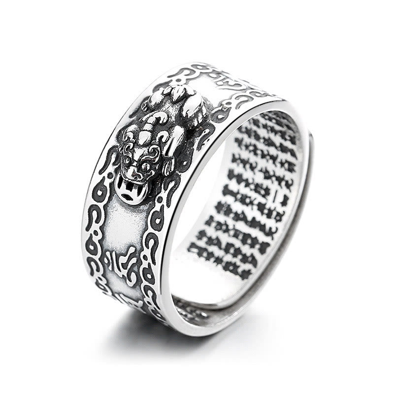 Buddha Stones 925 Srebro Sterling PiXiu Rzeźbione Pismo Bogactwo Regulowany Pierścień