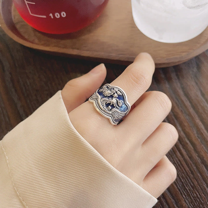 Buddha Stones 925 Srebro Sterling Kwiaty Feniksa Piwonia Rzeźbiony Pierścień Szczęścia Regulowany - image 4