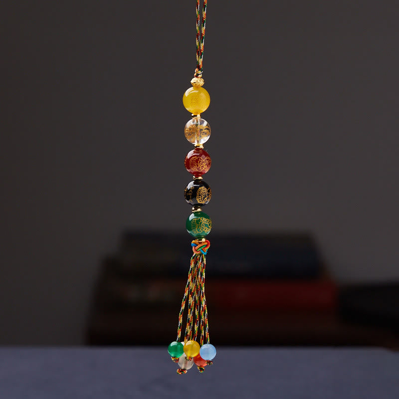 Buddha Stones ręcznie robione tybetańskie pięć bogów bogactwa różne agaty szczęście warkocz lina dekoracja samochodowa wisząca