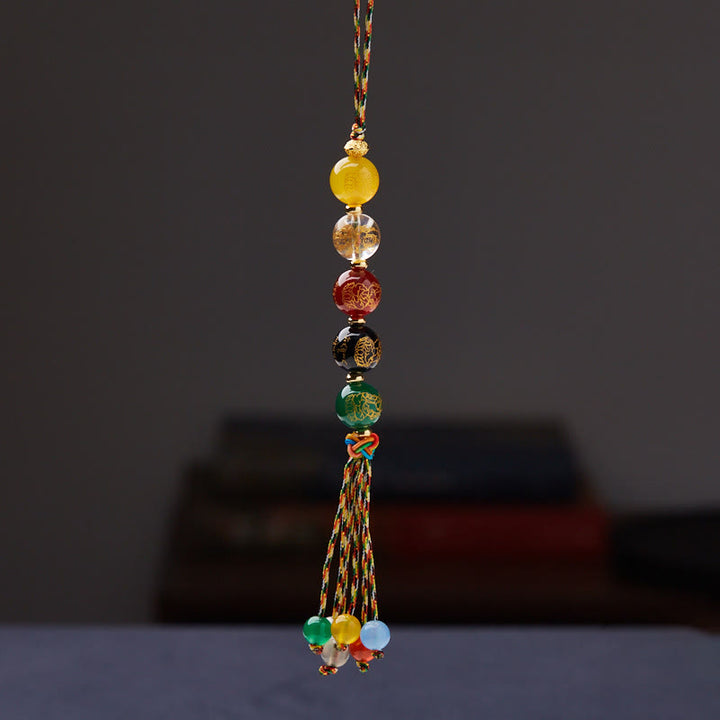 Buddha Stones ręcznie robione tybetańskie pięć bogów bogactwa różne agaty szczęście warkocz lina dekoracja samochodowa wisząca