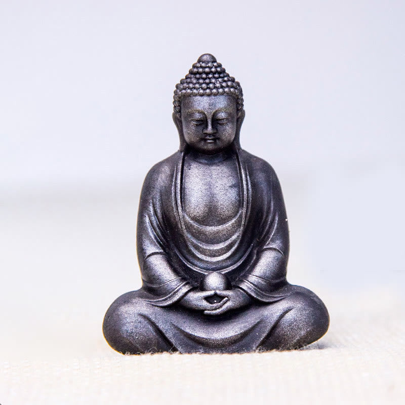 Buddha Stones Tybetański Medytujący Budda Żelazo Proszek Rdza Odlew Żywicy Statua Spokój Dekoracja - Polerowane 10*7,5*2,3 cm - image 18